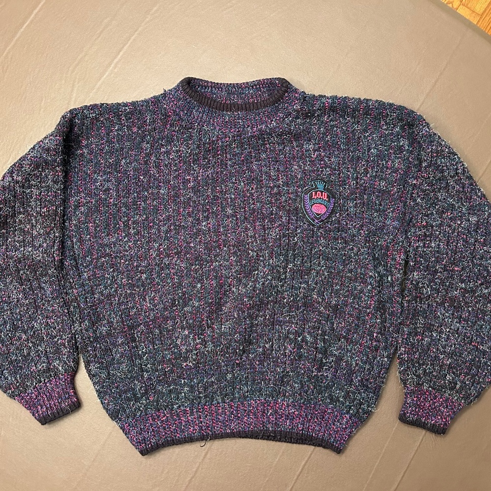 Vintage teen girls xl preppy 80/90s IOU knit multi color acrylic sweater